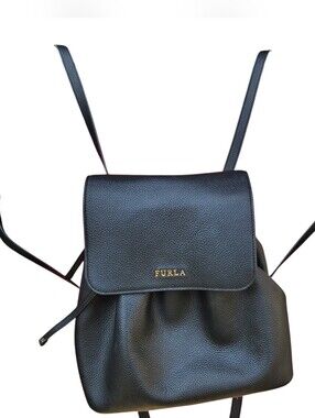Furla Black Pebbled Leather Backpack